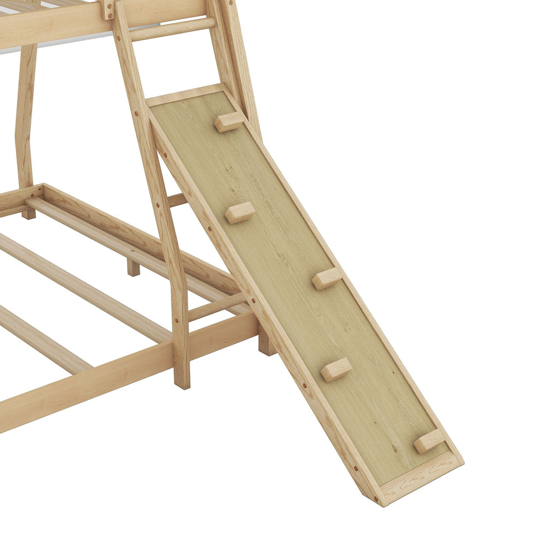 Imaginative Twin Over Queen Wood Bunk Bed with Climbing Nets and Ramp in Natural Finish | Just Better Bunk Beds - View 7