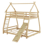 Imaginative Twin Over Queen Wood Bunk Bed with Climbing Nets and Ramp in Natural Finish | Just Better Bunk Beds - View 13