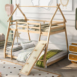 Imaginative Twin Over Queen Wood Bunk Bed with Climbing Nets and Ramp in Natural Finish | Just Better Bunk Beds - Assembly View