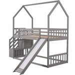 Imaginative Twin Over Twin Wood Bunk Bed with Convertible Slide and Storage Stairs, Gray | Just Better Bunk Beds - View 11