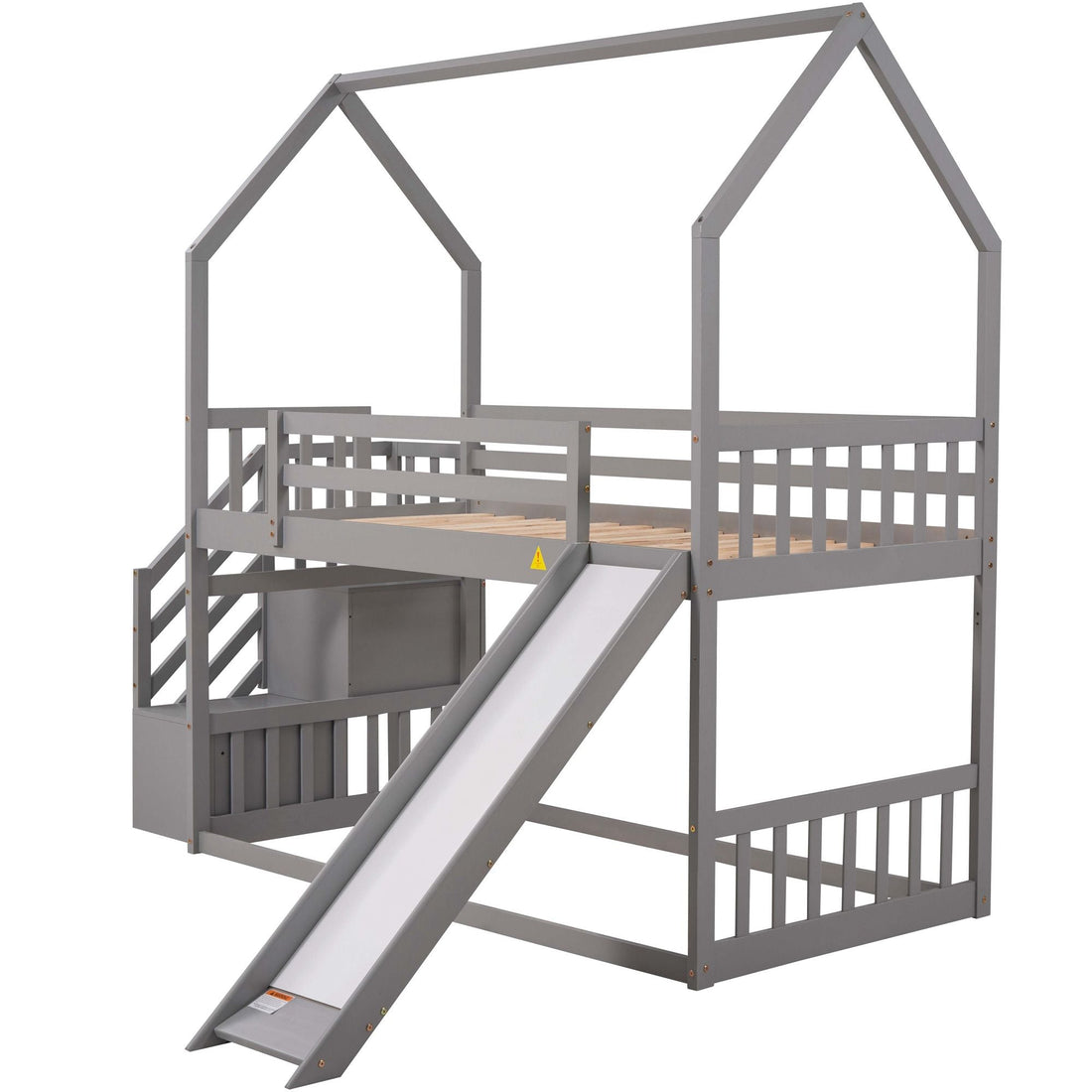 Imaginative Twin Over Twin Wood Bunk Bed with Convertible Slide and Storage Stairs, Gray | Just Better Bunk Beds - View 11