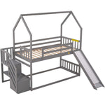 Imaginative Twin Over Twin Wood Bunk Bed with Convertible Slide and Storage Stairs, Gray | Just Better Bunk Beds - View 12