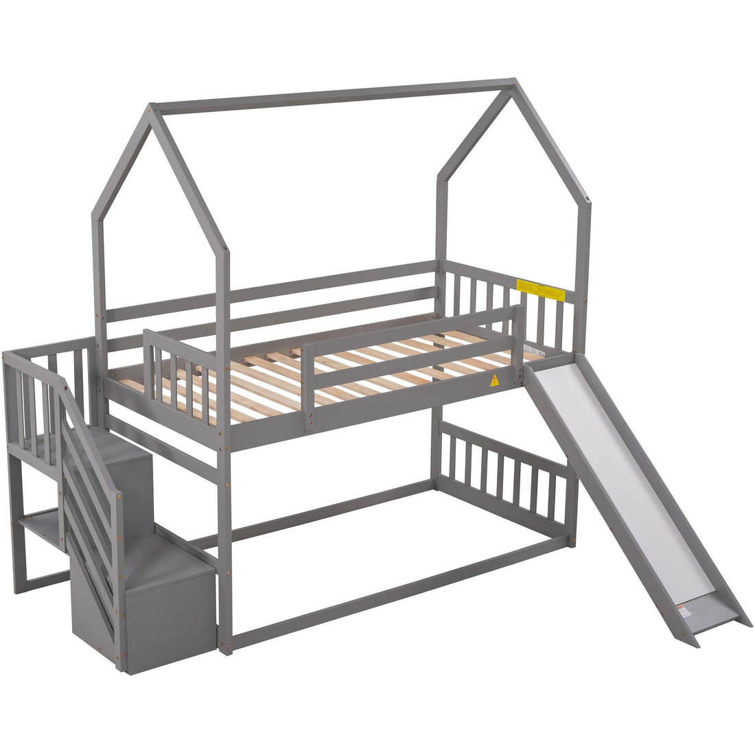 Imaginative Twin Over Twin Wood Bunk Bed with Convertible Slide and Storage Stairs, Gray | Just Better Bunk Beds - View 12