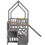 Imaginative Twin Over Twin Wood Bunk Bed with Convertible Slide and Storage Stairs, Gray | Just Better Bunk Beds - View 9