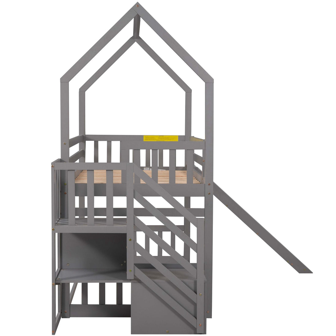 Imaginative Twin Over Twin Wood Bunk Bed with Convertible Slide and Storage Stairs, Gray | Just Better Bunk Beds - View 9