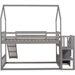 Imaginative Twin Over Twin Wood Bunk Bed with Convertible Slide and Storage Stairs, Gray | Just Better Bunk Beds - View 8
