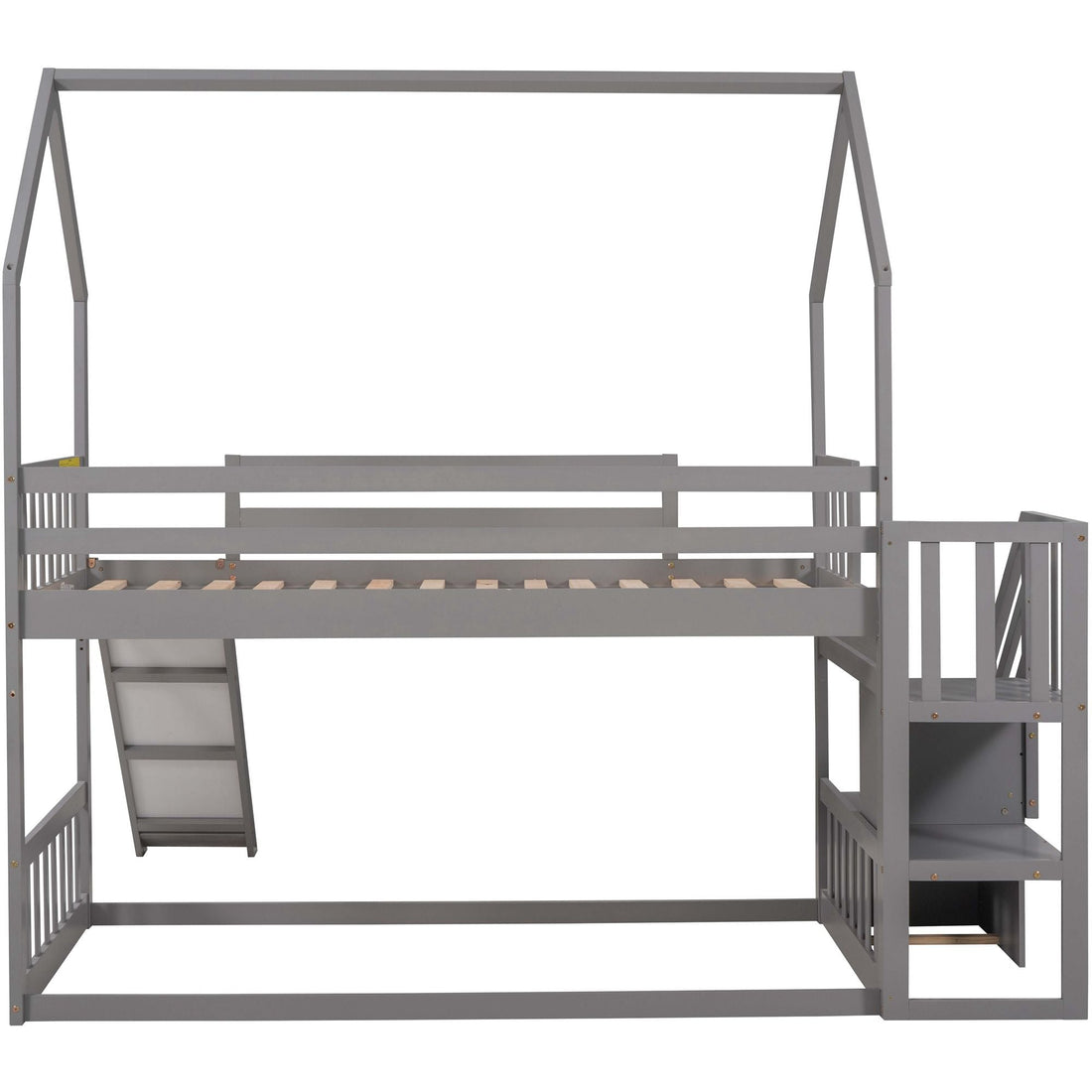 Imaginative Twin Over Twin Wood Bunk Bed with Convertible Slide and Storage Stairs, Gray | Just Better Bunk Beds - View 8