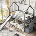 Imaginative Twin Over Twin Wood Bunk Bed with Convertible Slide and Storage Stairs, Gray | Just Better Bunk Beds - View 5