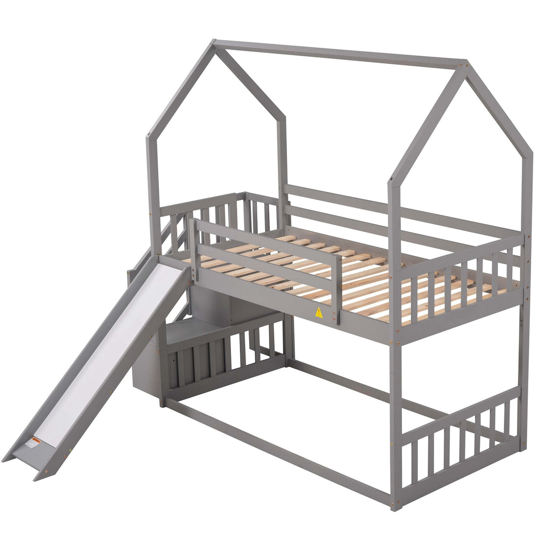 Imaginative Twin Over Twin Wood Bunk Bed with Convertible Slide and Storage Stairs, Gray | Just Better Bunk Beds - View 13