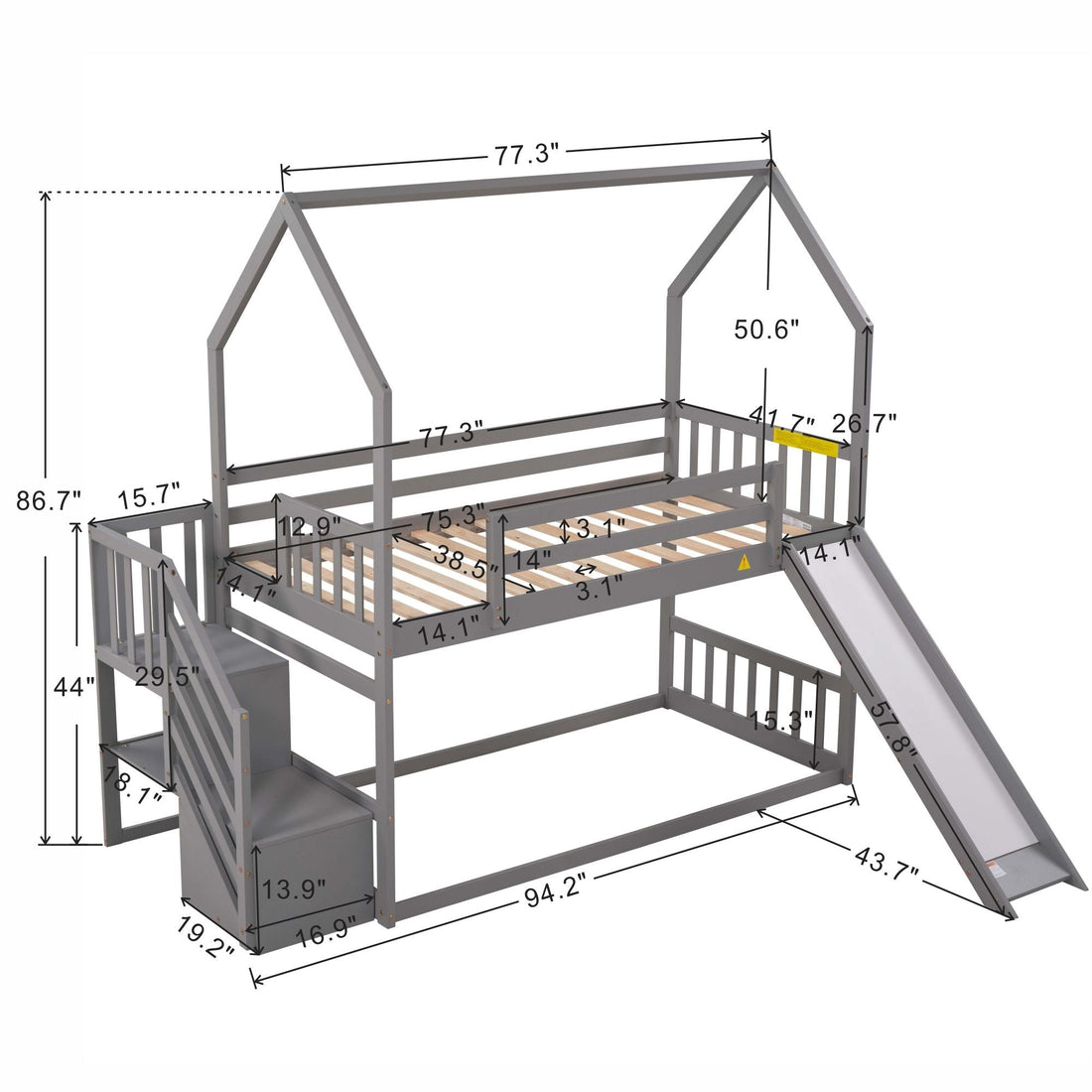 Imaginative Twin Over Twin Wood Bunk Bed with Convertible Slide and Storage Stairs, Gray | Just Better Bunk Beds - View 6