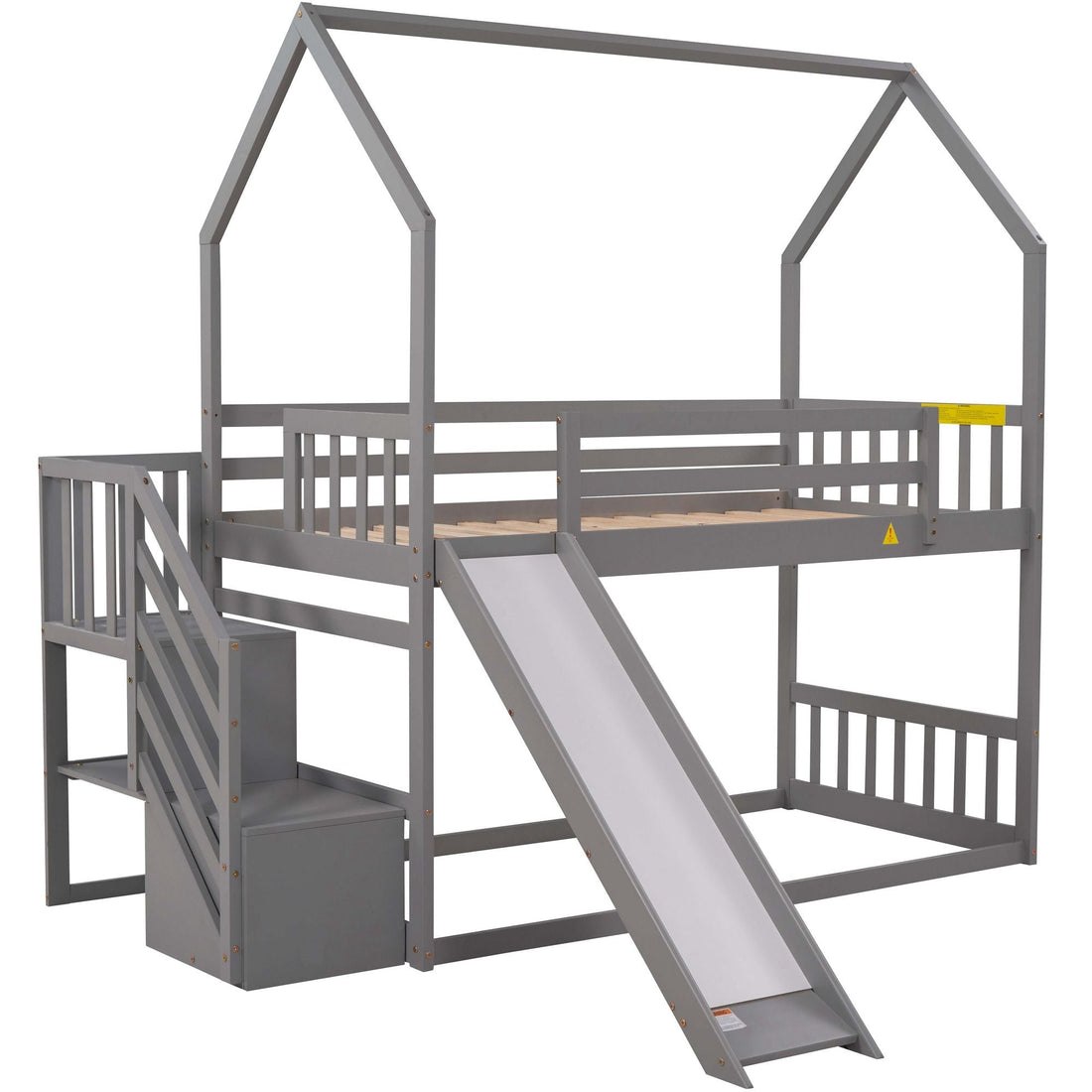 Imaginative Twin Over Twin Wood Bunk Bed with Convertible Slide and Storage Stairs, Gray | Just Better Bunk Beds - View 14