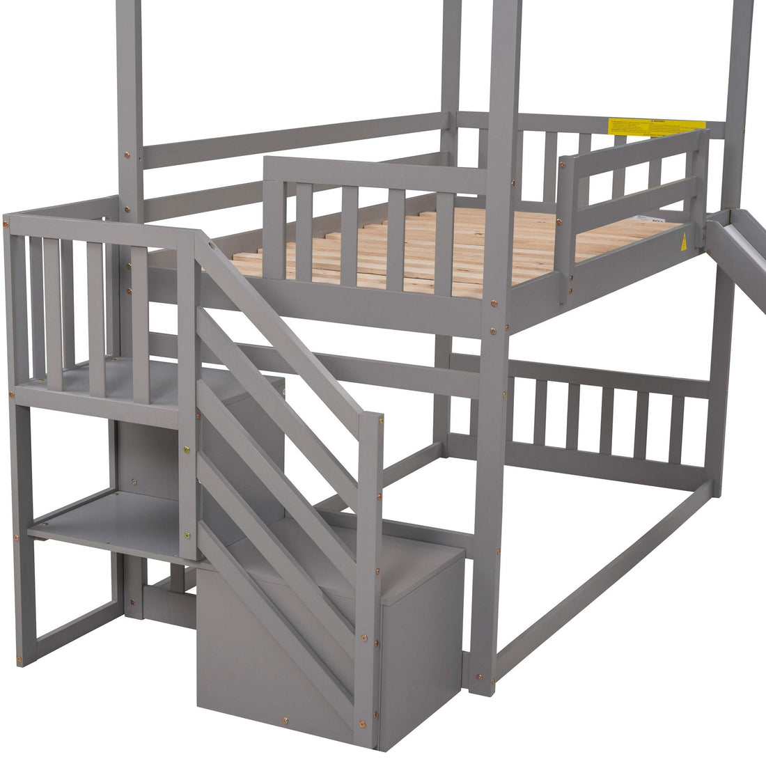 Imaginative Twin Over Twin Wood Bunk Bed with Convertible Slide and Storage Stairs, Gray | Just Better Bunk Beds - View 10