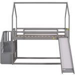 Imaginative Twin Over Twin Wood Bunk Bed with Convertible Slide and Storage Stairs, Gray | Just Better Bunk Beds - View 15