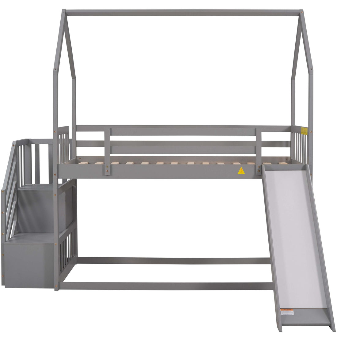 Imaginative Twin Over Twin Wood Bunk Bed with Convertible Slide and Storage Stairs, Gray | Just Better Bunk Beds - View 15