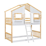 Imaginative Twin Over Twin Wood House Bunk Bed with Roof, Window, Door, Ladder in Multiple Colors | Just Better Bunk Beds - Side View