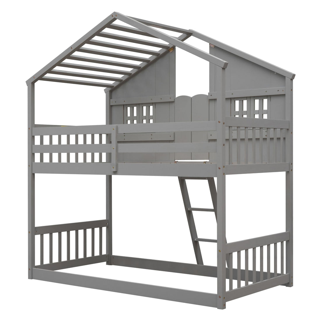 Imaginative Twin Over Twin Wood House Bunk Bed with Roof, Window, Door, Ladder in Multiple Colors | Just Better Bunk Beds - View 58