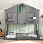 Imaginative Twin Over Twin Wood House Bunk Bed with Roof, Window, Door, Ladder in Multiple Colors | Just Better Bunk Beds - View 41