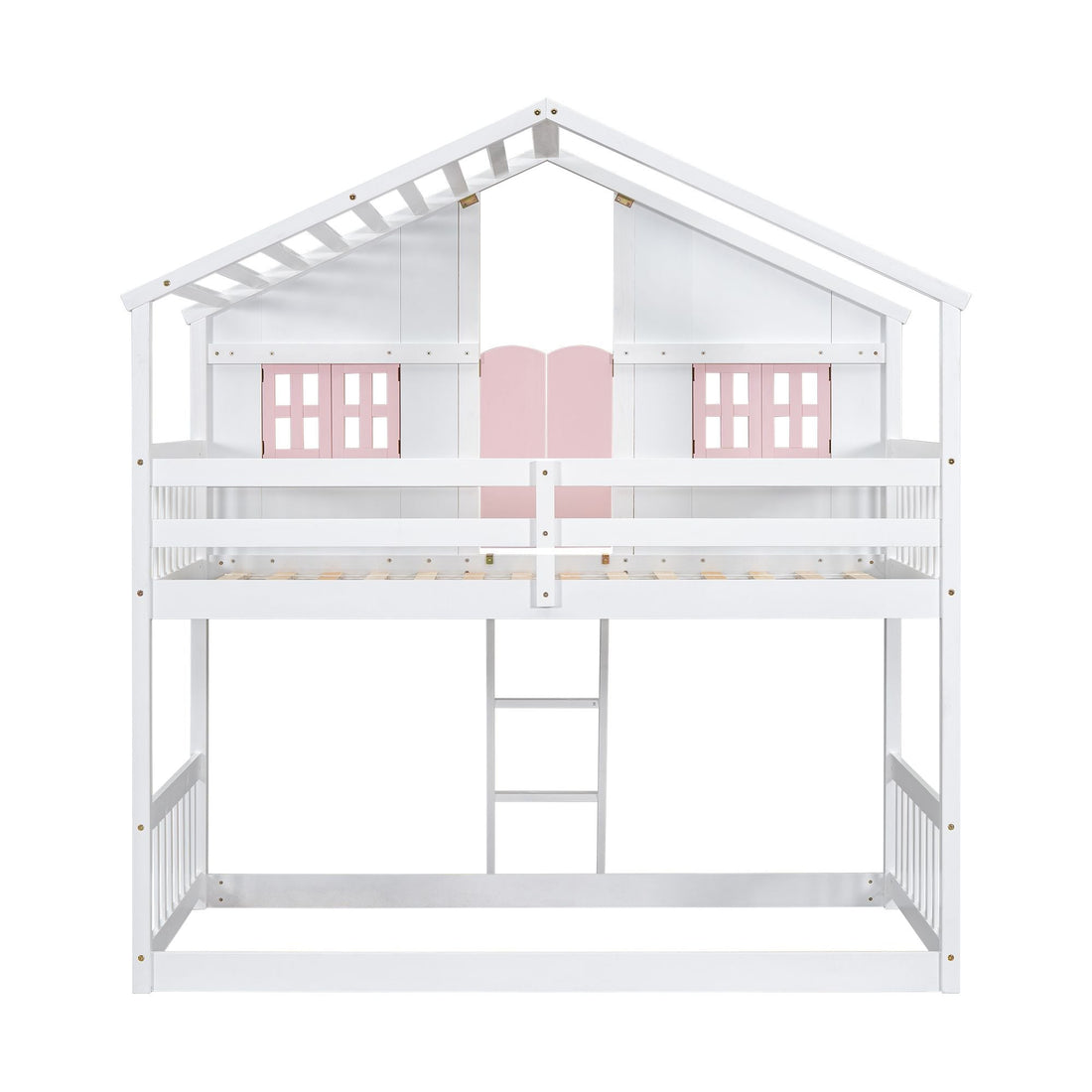 Imaginative Twin Over Twin Wood House Bunk Bed with Roof, Window, Door, Ladder in Multiple Colors | Just Better Bunk Beds - View 29