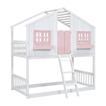 Imaginative Twin Over Twin Wood House Bunk Bed with Roof, Window, Door, Ladder in Multiple Colors | Just Better Bunk Beds - View 31