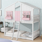 Imaginative Twin Over Twin Wood House Bunk Bed with Roof, Window, Door, Ladder in Multiple Colors | Just Better Bunk Beds - View 35