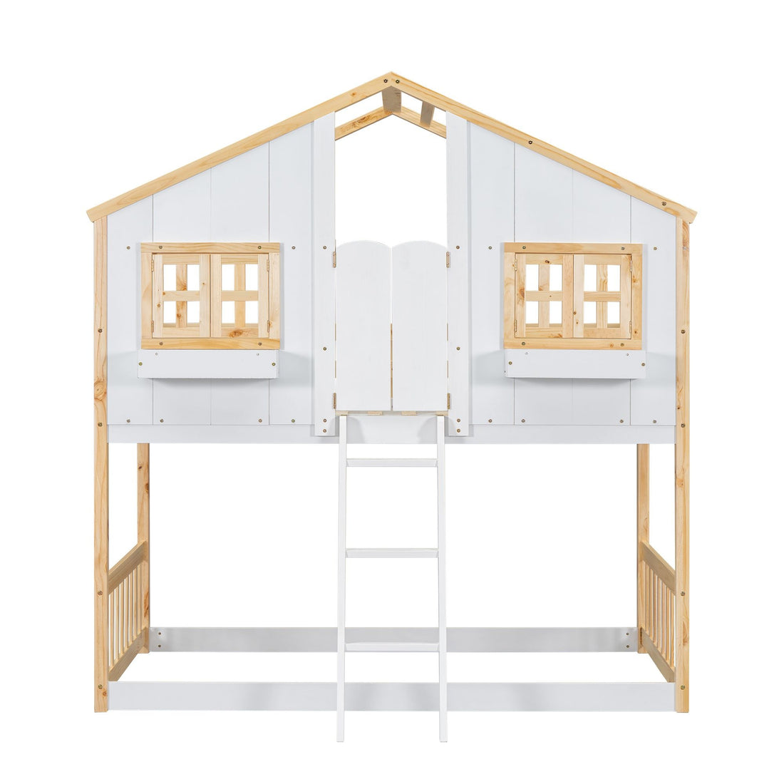 Imaginative Twin Over Twin Wood House Bunk Bed with Roof, Window, Door, Ladder in Multiple Colors | Just Better Bunk Beds - View 10