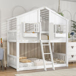 Imaginative Twin Over Twin Wood House Bunk Bed with Roof, Window, Door, Ladder in Multiple Colors | Just Better Bunk Beds - View 64