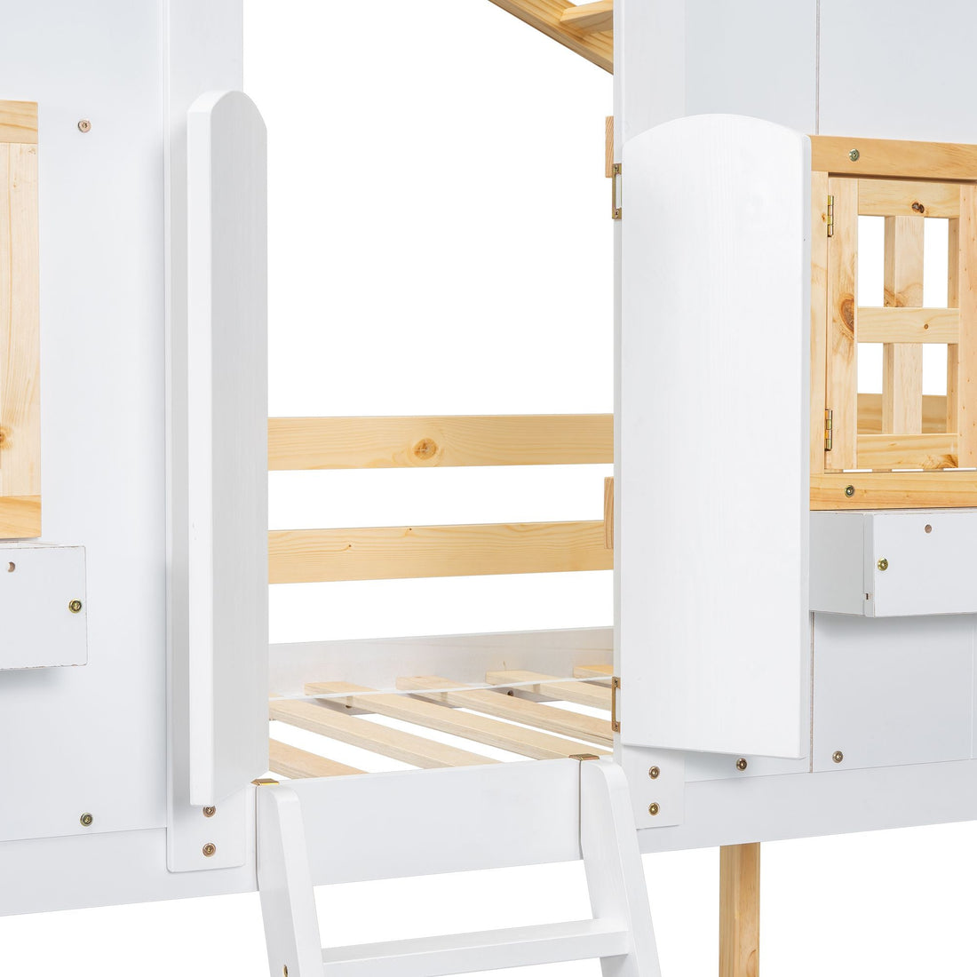 Imaginative Twin Over Twin Wood House Bunk Bed with Roof, Window, Door, Ladder in Multiple Colors | Just Better Bunk Beds - View 8