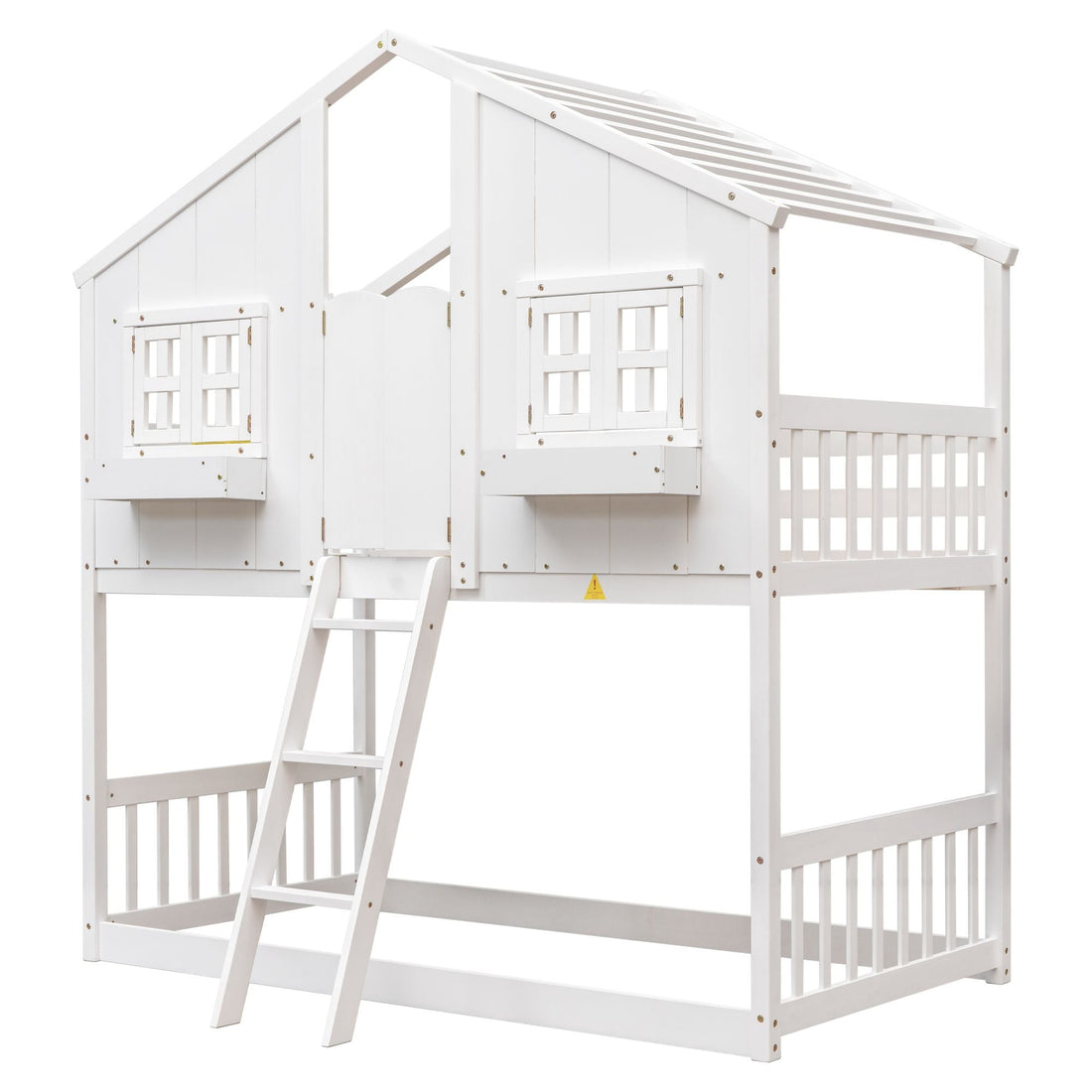 Imaginative Twin Over Twin Wood House Bunk Bed with Roof, Window, Door, Ladder in Multiple Colors | Just Better Bunk Beds - View 67