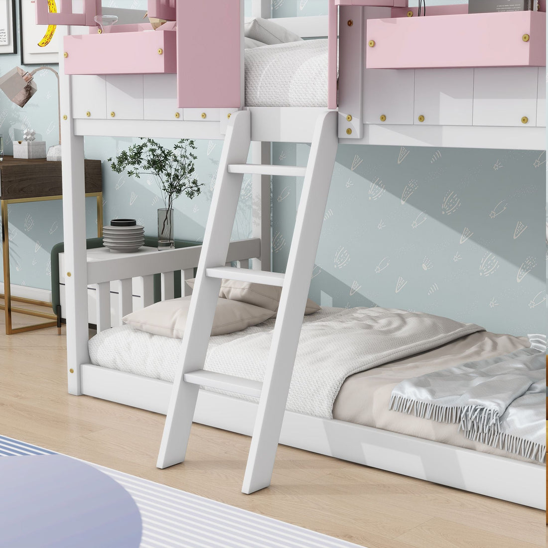 Imaginative Twin Over Twin Wood House Bunk Bed with Roof, Window, Door, Ladder in Multiple Colors | Just Better Bunk Beds - View 36