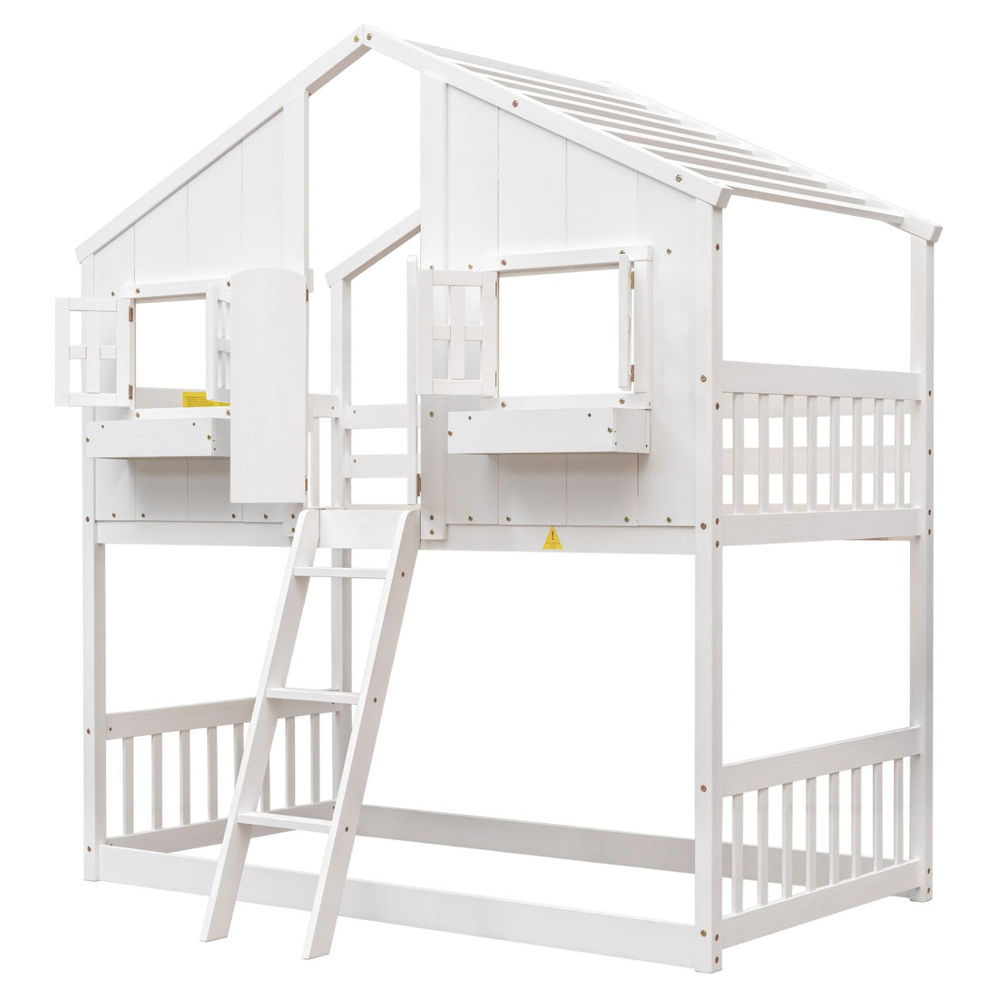 Imaginative Twin Over Twin Wood House Bunk Bed with Roof, Window, Door, Ladder in Multiple Colors | Just Better Bunk Beds - View 62