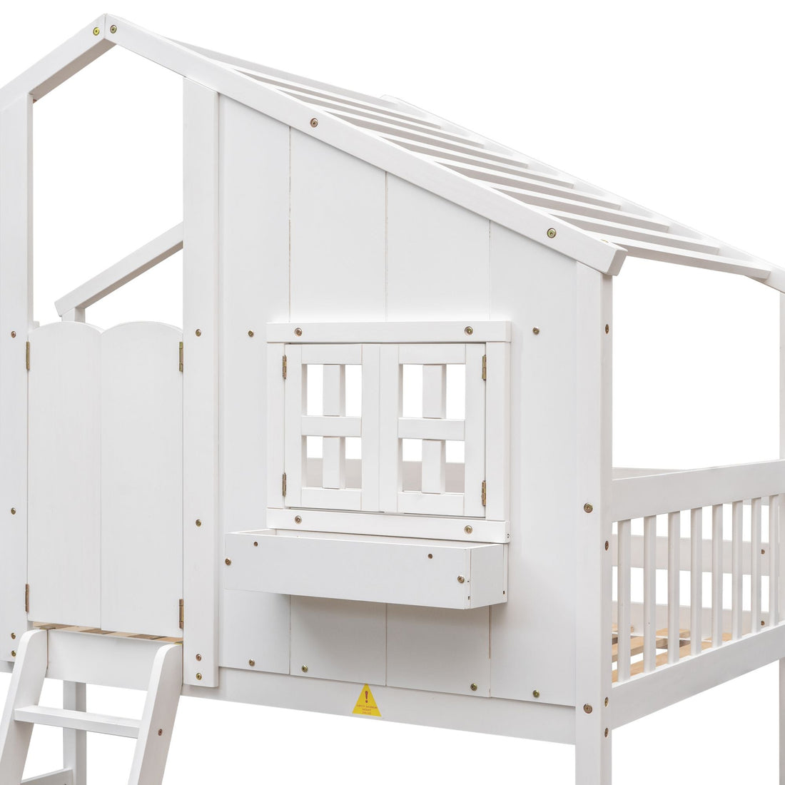Imaginative Twin Over Twin Wood House Bunk Bed with Roof, Window, Door, Ladder in Multiple Colors | Just Better Bunk Beds - View 75