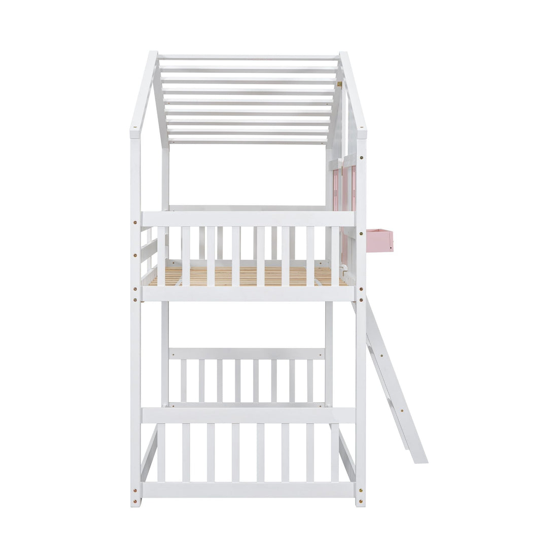 Imaginative Twin Over Twin Wood House Bunk Bed with Roof, Window, Door, Ladder in Multiple Colors | Just Better Bunk Beds - View 24