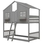 Imaginative Twin Over Twin Wood House Bunk Bed with Roof, Window, Door, Ladder in Multiple Colors | Just Better Bunk Beds - View 57