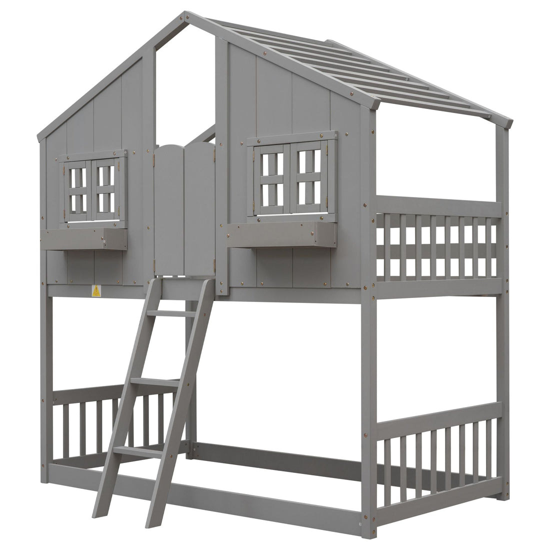 Imaginative Twin Over Twin Wood House Bunk Bed with Roof, Window, Door, Ladder in Multiple Colors | Just Better Bunk Beds - View 57