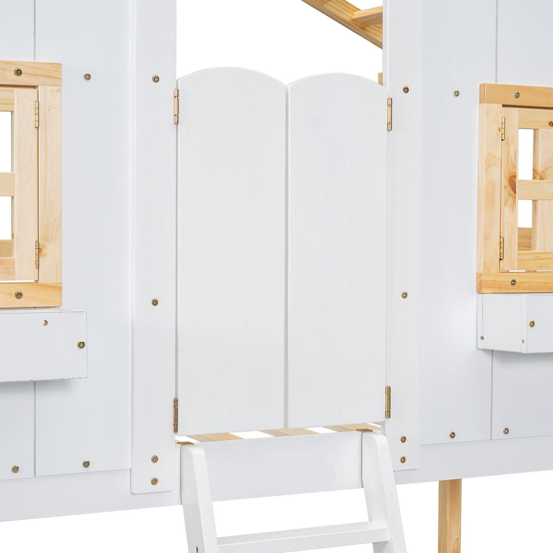 Imaginative Twin Over Twin Wood House Bunk Bed with Roof, Window, Door, Ladder in Multiple Colors | Just Better Bunk Beds - View 17