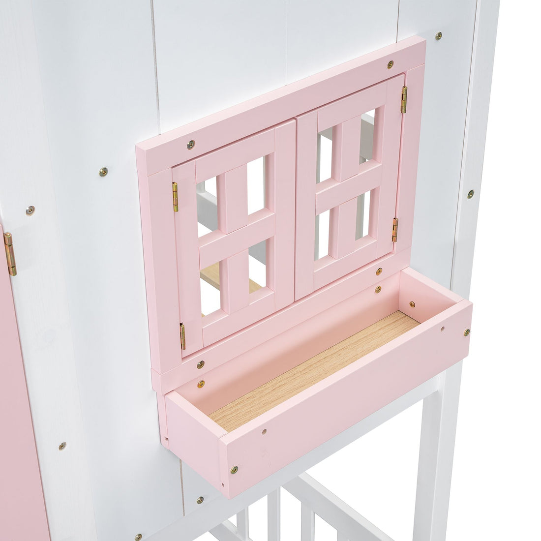 Imaginative Twin Over Twin Wood House Bunk Bed with Roof, Window, Door, Ladder in Multiple Colors | Just Better Bunk Beds - View 28