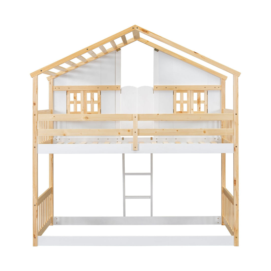 Imaginative Twin Over Twin Wood House Bunk Bed with Roof, Window, Door, Ladder in Multiple Colors | Just Better Bunk Beds - View 14
