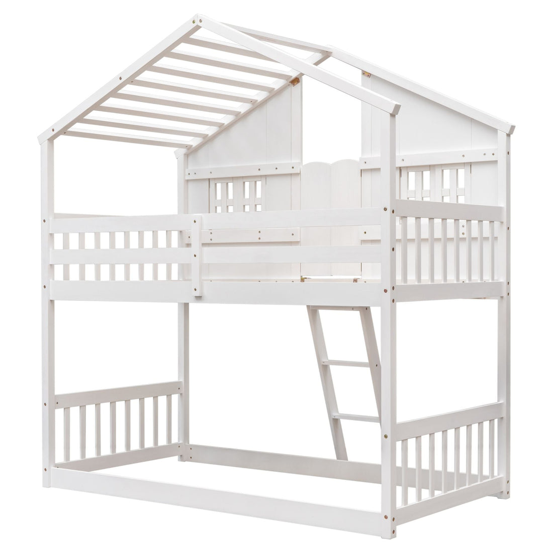 Imaginative Twin Over Twin Wood House Bunk Bed with Roof, Window, Door, Ladder in Multiple Colors | Just Better Bunk Beds - View 73