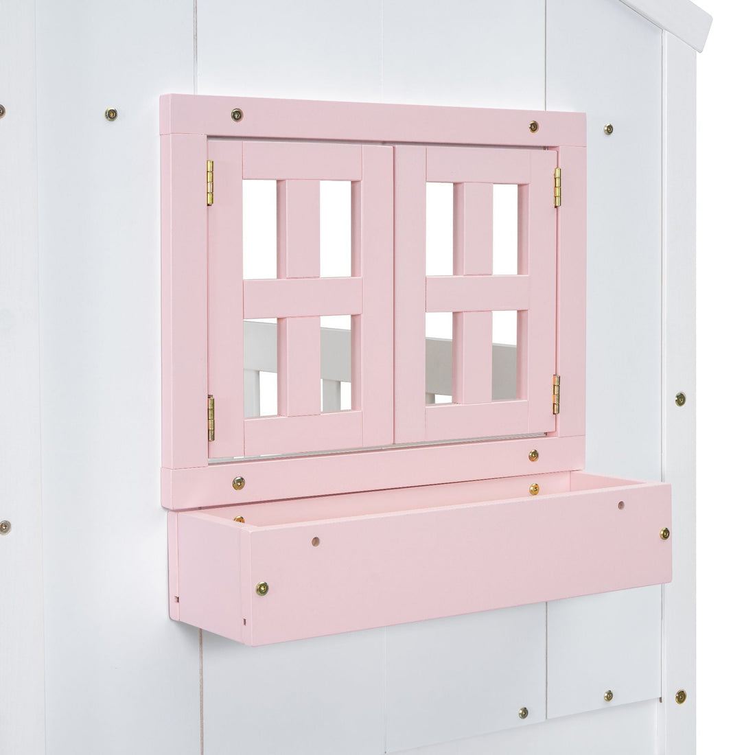 Imaginative Twin Over Twin Wood House Bunk Bed with Roof, Window, Door, Ladder in Multiple Colors | Just Better Bunk Beds - View 37