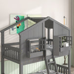Imaginative Twin Over Twin Wood House Bunk Bed with Roof, Window, Door, Ladder in Multiple Colors | Just Better Bunk Beds - View 54
