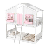 Imaginative Twin Over Twin Wood House Bunk Bed with Roof, Window, Door, Ladder in Multiple Colors | Just Better Bunk Beds - View 33
