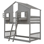 Imaginative Twin Over Twin Wood House Bunk Bed with Roof, Window, Door, Ladder in Multiple Colors | Just Better Bunk Beds - View 59