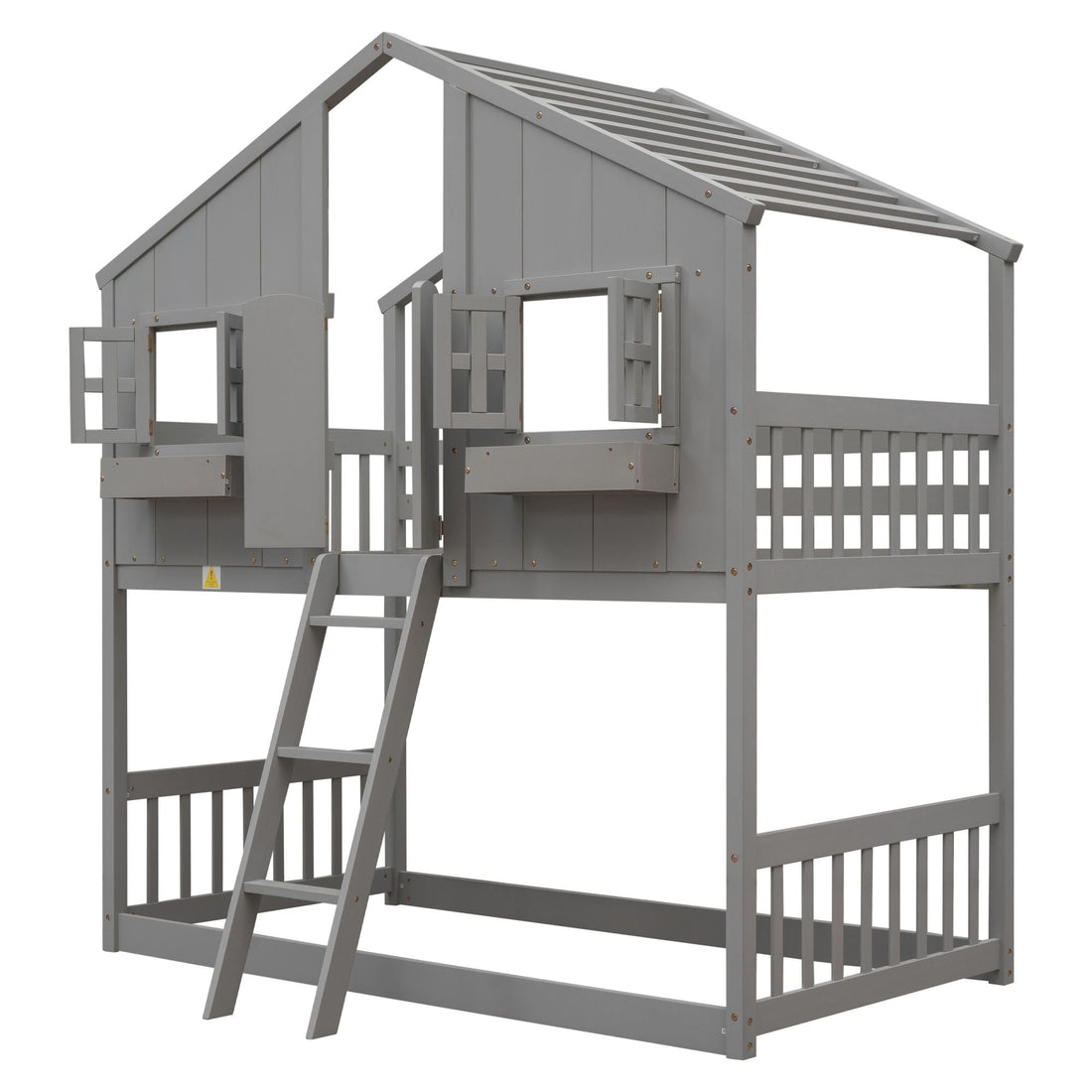 Imaginative Twin Over Twin Wood House Bunk Bed with Roof, Window, Door, Ladder in Multiple Colors | Just Better Bunk Beds - View 59