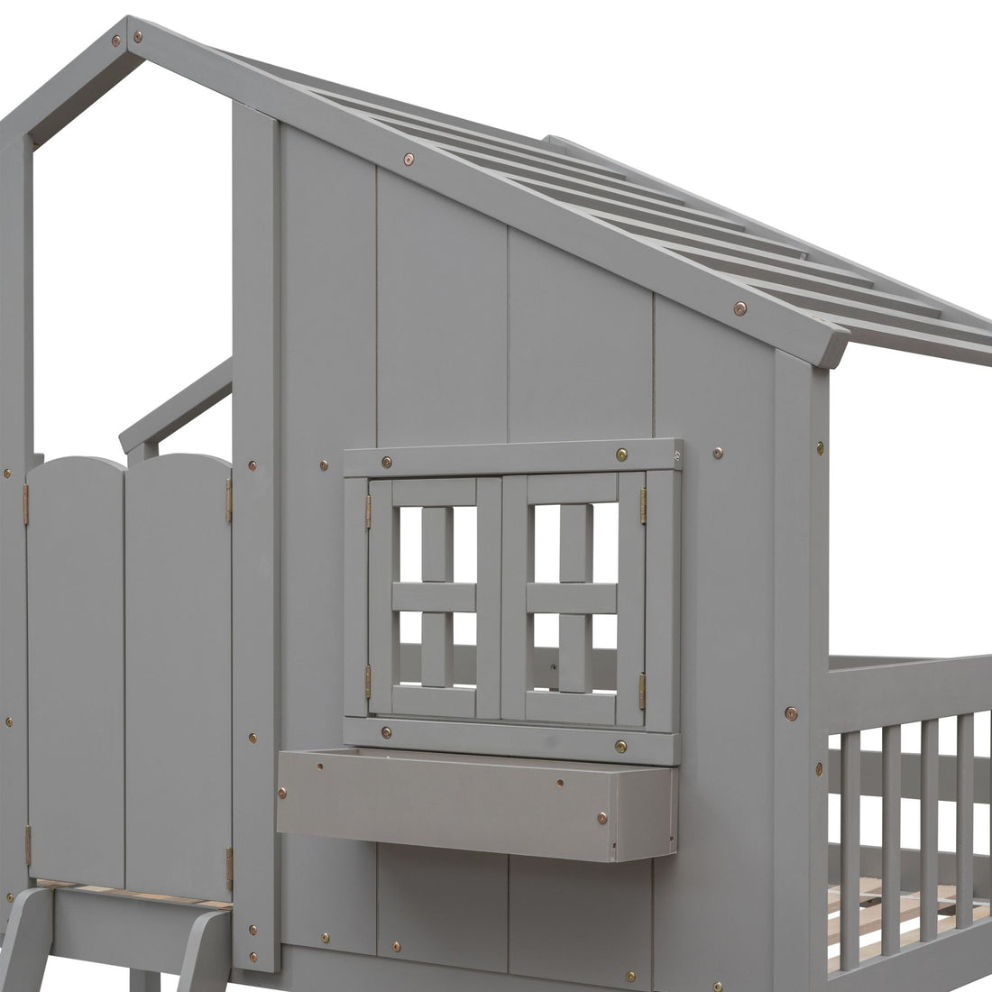 Imaginative Twin Over Twin Wood House Bunk Bed with Roof, Window, Door, Ladder in Multiple Colors | Just Better Bunk Beds - View 53
