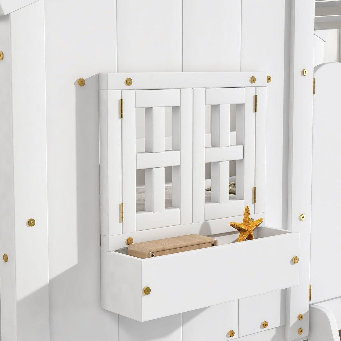 Imaginative Twin Over Twin Wood House Bunk Bed with Roof, Window, Door, Ladder in Multiple Colors | Just Better Bunk Beds - View 68