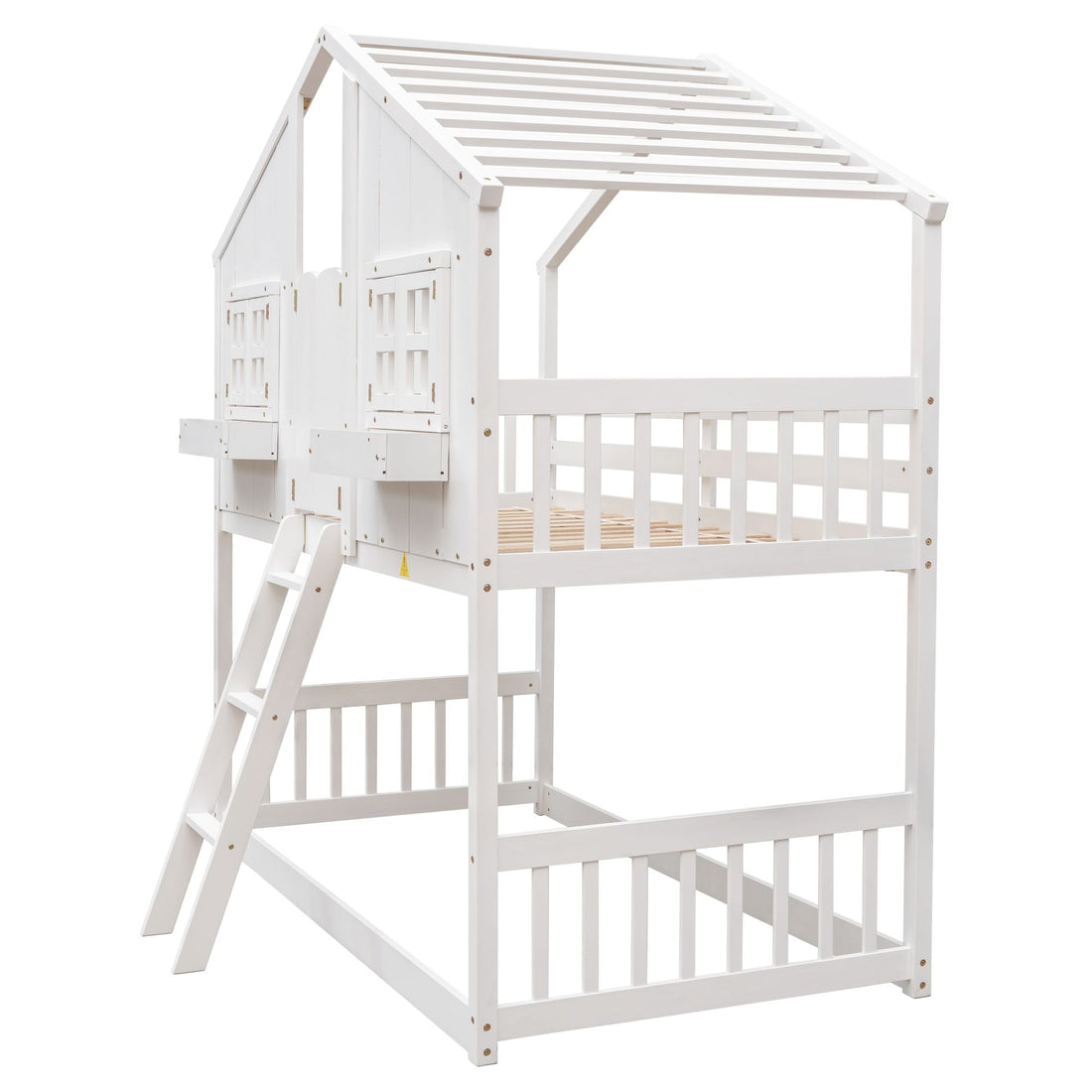 Imaginative Twin Over Twin Wood House Bunk Bed with Roof, Window, Door, Ladder in Multiple Colors | Just Better Bunk Beds - View 78