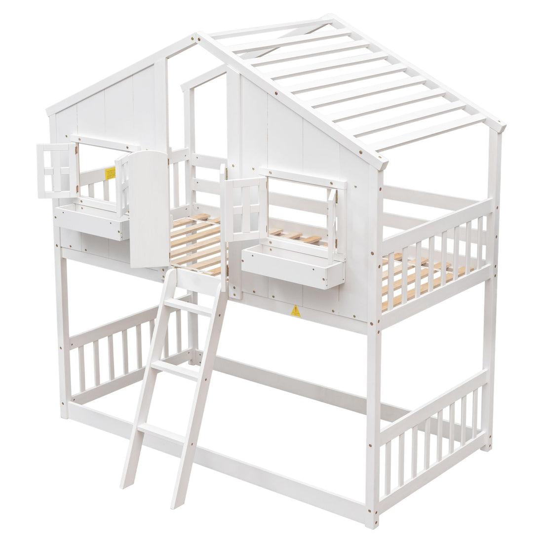 Imaginative Twin Over Twin Wood House Bunk Bed with Roof, Window, Door, Ladder in Multiple Colors | Just Better Bunk Beds - View 74