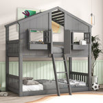 Imaginative Twin Over Twin Wood House Bunk Bed with Roof, Window, Door, Ladder in Multiple Colors | Just Better Bunk Beds - View 49