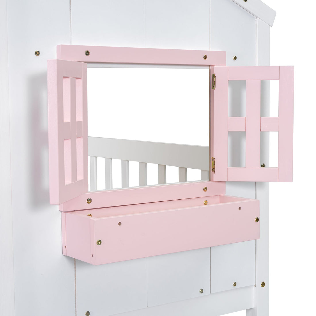 Imaginative Twin Over Twin Wood House Bunk Bed with Roof, Window, Door, Ladder in Multiple Colors | Just Better Bunk Beds - View 30
