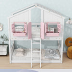 Imaginative Twin Over Twin Wood House Bunk Bed with Roof, Window, Door, Ladder in Multiple Colors | Just Better Bunk Beds - View 21